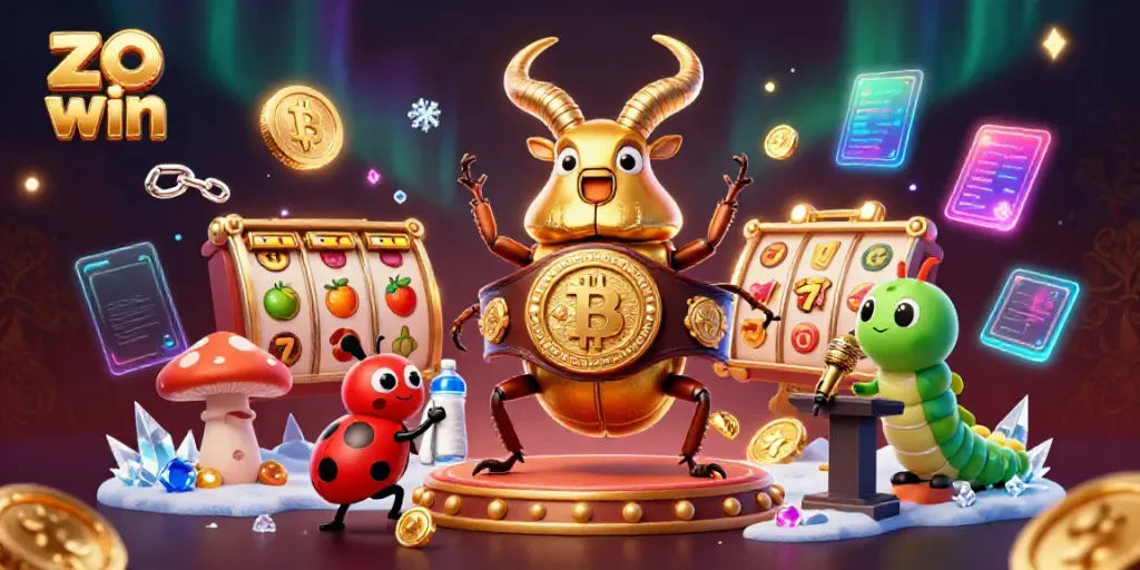 Experience thrilling gameplay with zo win, a vibrant gambling scene featuring a golden stag beetle champion.