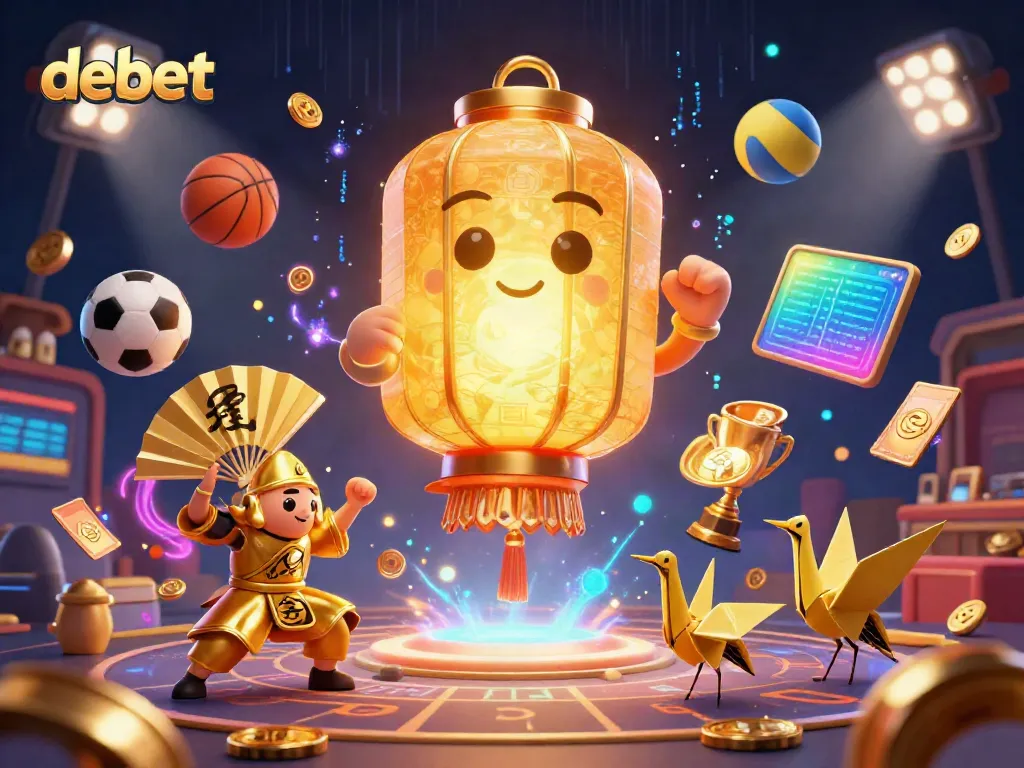 Experience winning at debet with vibrant sports and gaming elements in a magical casino setting.