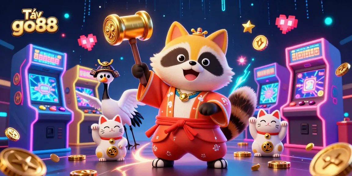 Engage in thrilling gaming experiences with Tải go88 featuring lucky tanuki and arcade machines.