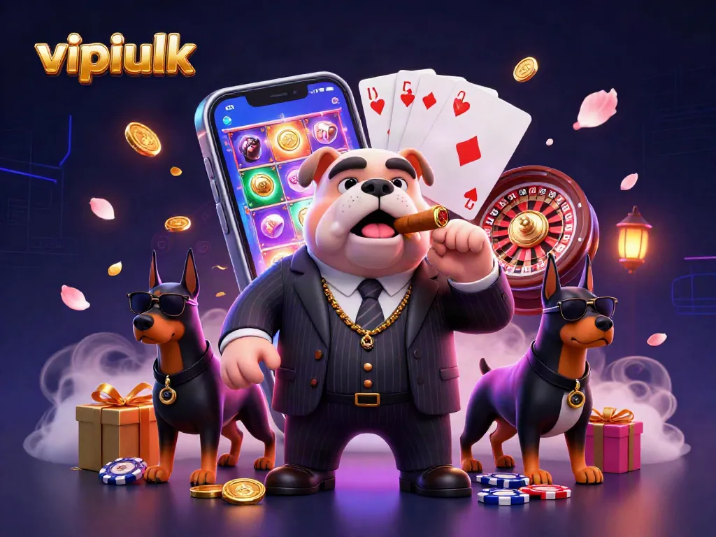 Join the action at vipluck with a playful mafia-inspired casino scene filled with vibrant game elements.