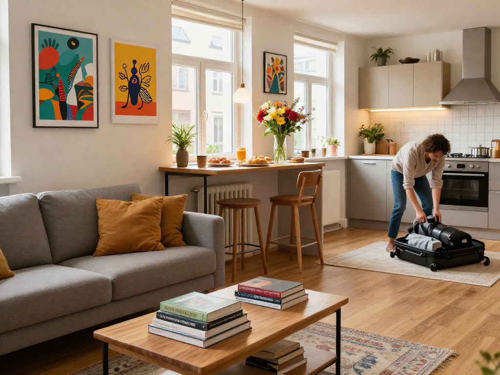 Bequeme Monteurzimmer Hannover mit modernem Wohnraum und voll ausgestatteter Küche.